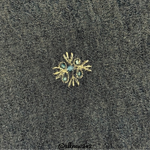 Erika Boho Zippered Embroidered Jean Jacket Silver Threading W / Turquoise Sz XL - Picture 13 of 16